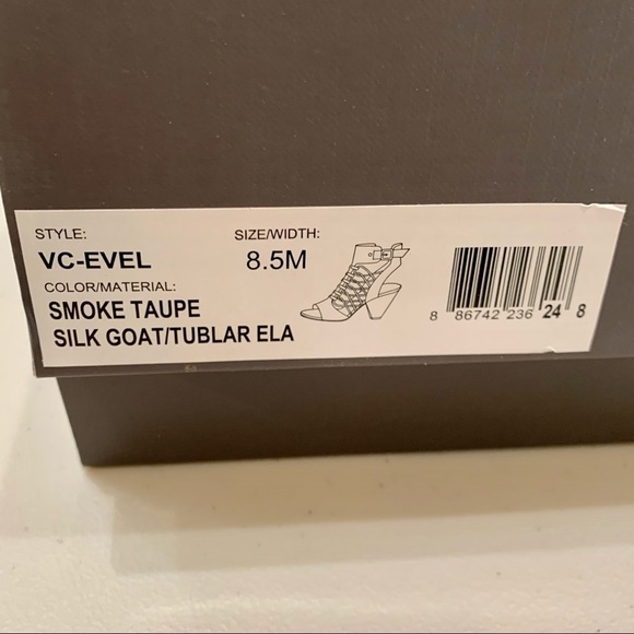 Vince Camuto Bootie Adult 8.5 Smoke Taupe VC-Evel Stacked Block Heel Open Toe - Picture 11 of 12